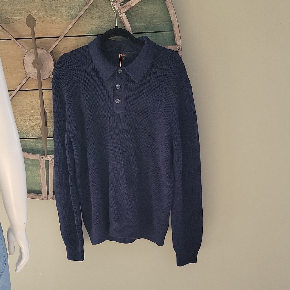 Quince Organic Cotton Ribbed Stitch Polo Sweater In Navy